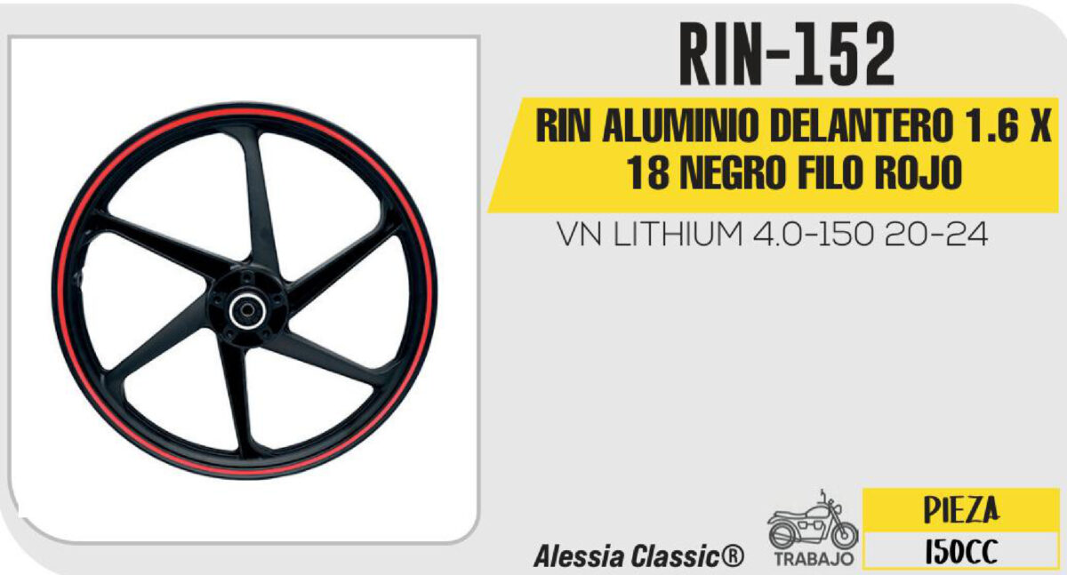 RIN ALUMINIO DELANTERO 1.6 X 18 NEGRO FILO ROJO 18"