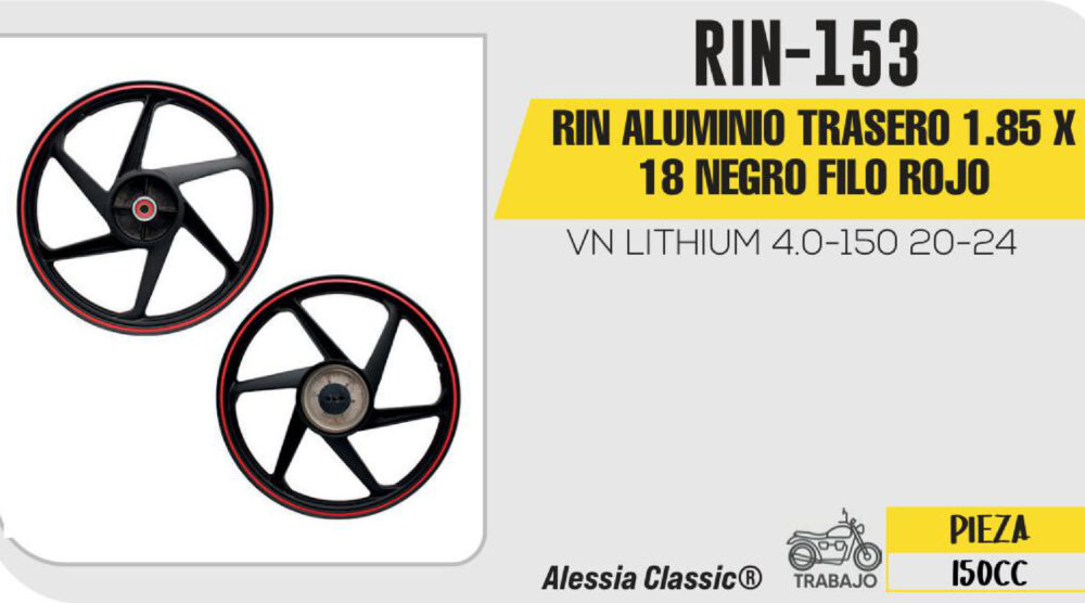RIN ALUMINIO TRASERO 1.85 X 18 NEGRO FILO ROJO 18"
