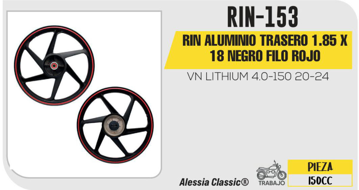 RIN ALUMINIO TRASERO 1.85 X 18 NEGRO FILO ROJO 18"
