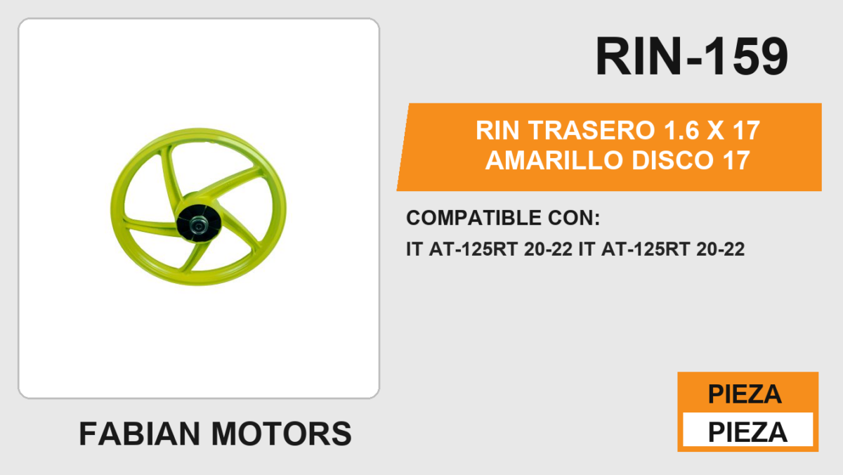 RIN TRASERO 1.6 X 17 AMARILLO DISCO 17