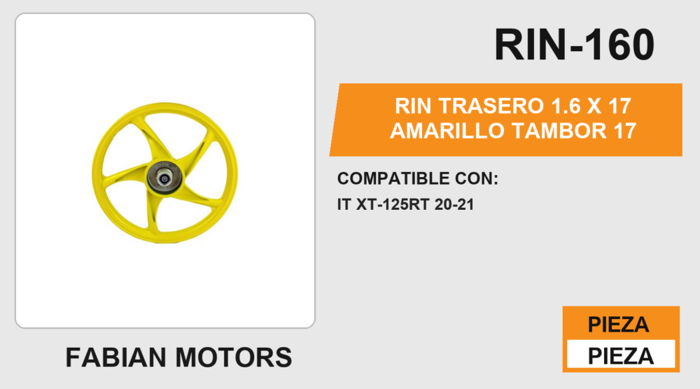 RIN TRASERO 1.6 X 17 AMARILLO TAMBOR 17
