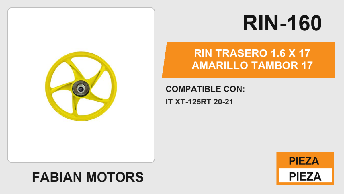 RIN TRASERO 1.6 X 17 AMARILLO TAMBOR 17