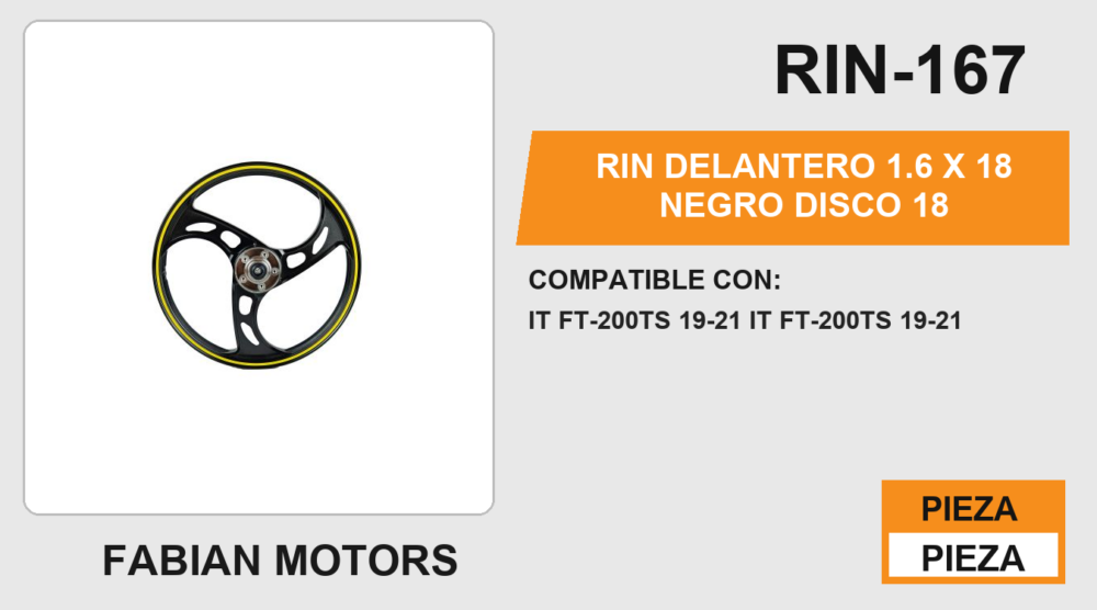 RIN DELANTERO 1.6 X 18 NEGRO DISCO 18