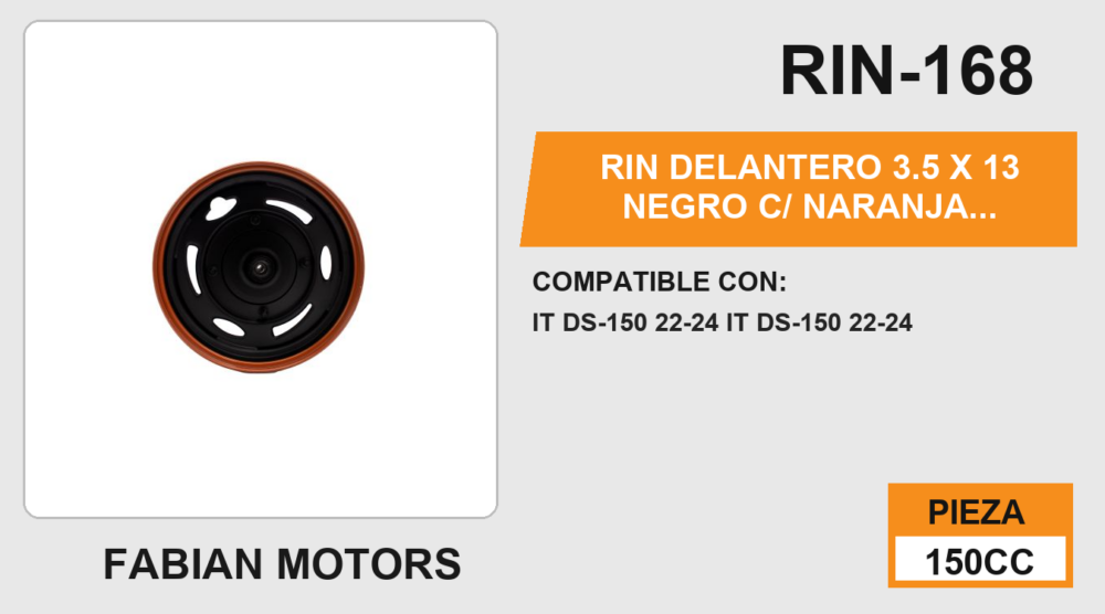 RIN DELANTERO 3.5 X 13 NEGRO C/ NARANJA TAMBOR 13