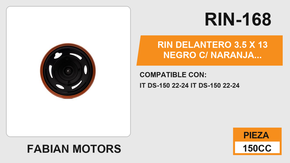 RIN DELANTERO 3.5 X 13 NEGRO C/ NARANJA TAMBOR 13