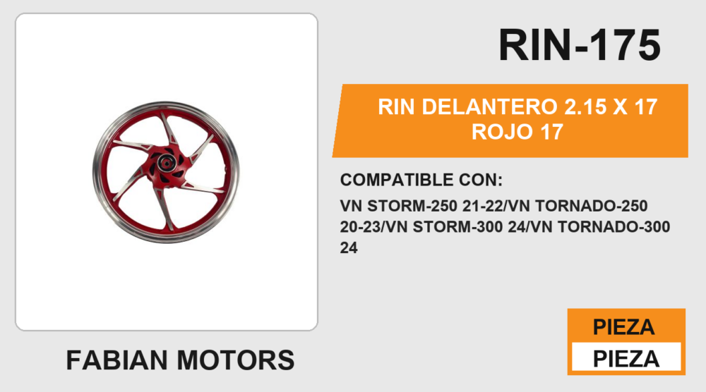 RIN DELANTERO 2.15 X 17 ROJO 17