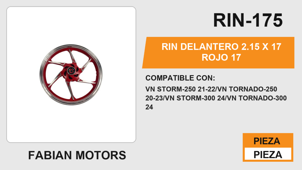 RIN DELANTERO 2.15 X 17 ROJO 17