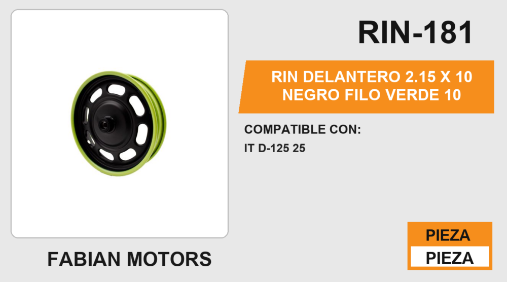 RIN DELANTERO 2.15 X 10 NEGRO FILO VERDE 10