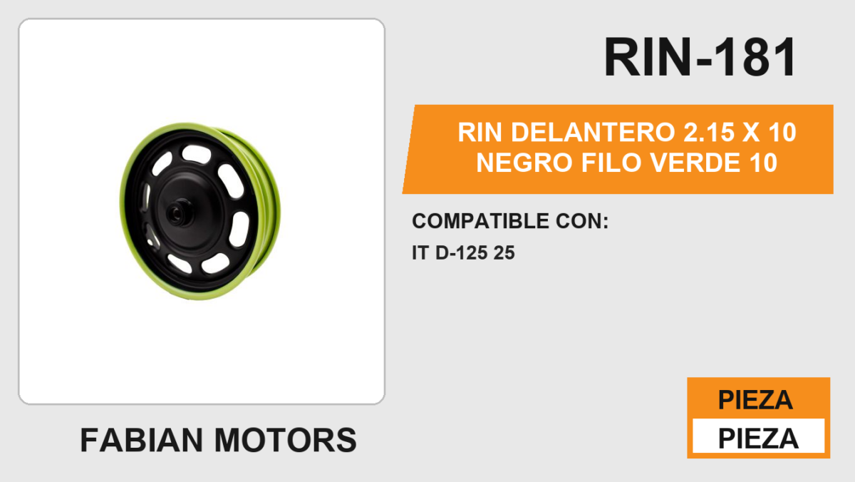 RIN DELANTERO 2.15 X 10 NEGRO FILO VERDE 10
