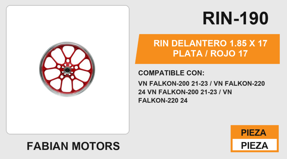 RIN DELANTERO 1.85 X 17 PLATA / ROJO 17