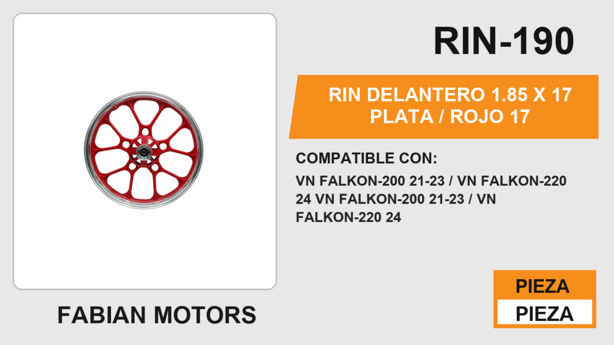 RIN DELANTERO 1.85 X 17 PLATA / ROJO 17