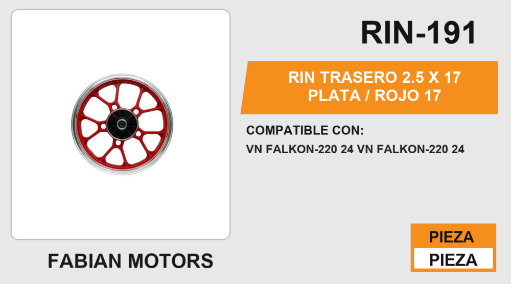 RIN TRASERO 2.5 X 17 PLATA / ROJO 17