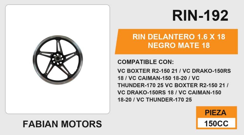 RIN DELANTERO 1.6 X 18 NEGRO MATE 18