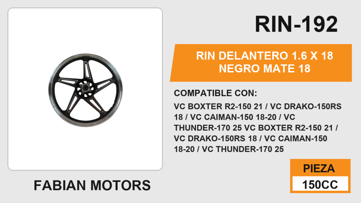 RIN DELANTERO 1.6 X 18 NEGRO MATE 18