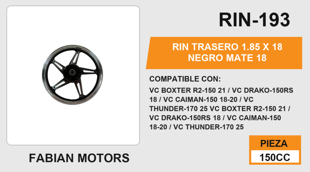 RIN TRASERO 1.85 X 18 NEGRO MATE 18