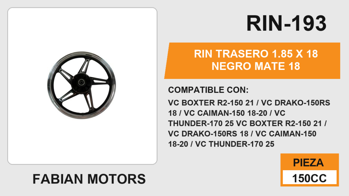 RIN TRASERO 1.85 X 18 NEGRO MATE 18