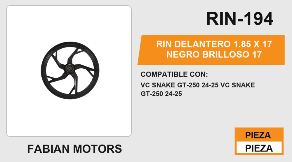 RIN DELANTERO 1.85 X 17 NEGRO BRILLOSO 17