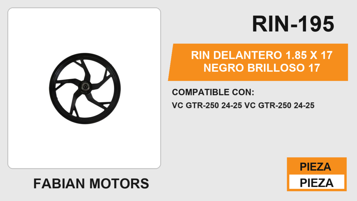 RIN DELANTERO 1.85 X 17 NEGRO BRILLOSO 17