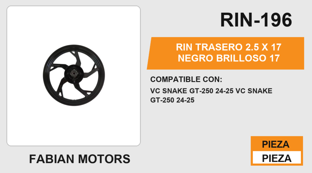 RIN TRASERO 2.5 X 17 NEGRO BRILLOSO 17