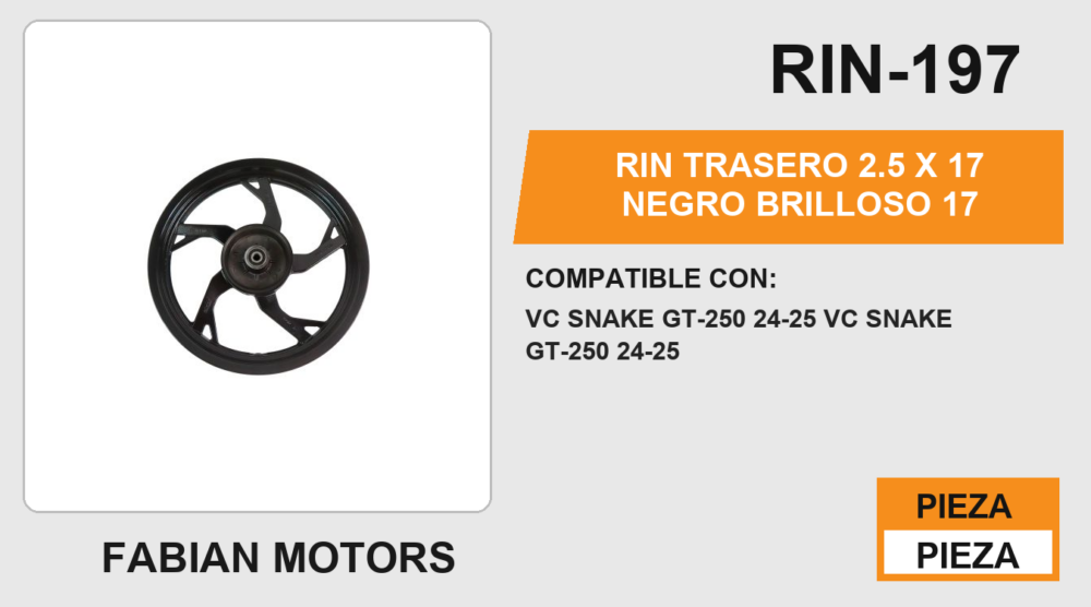 RIN TRASERO 2.5 X 17 NEGRO BRILLOSO 17