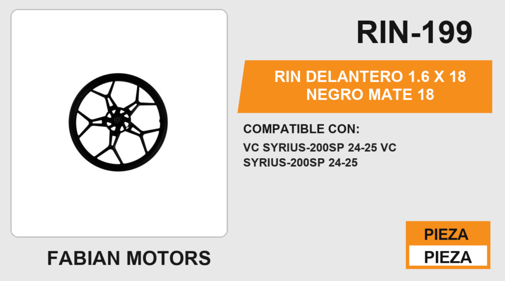 RIN DELANTERO 1.6 X 18 NEGRO MATE 18