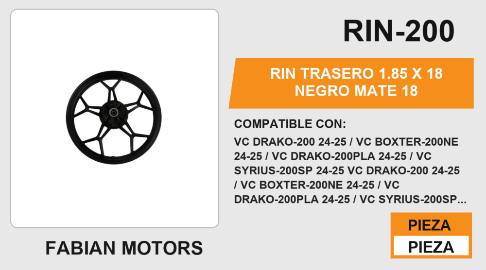 RIN TRASERO 1.85 X 18 NEGRO MATE 18