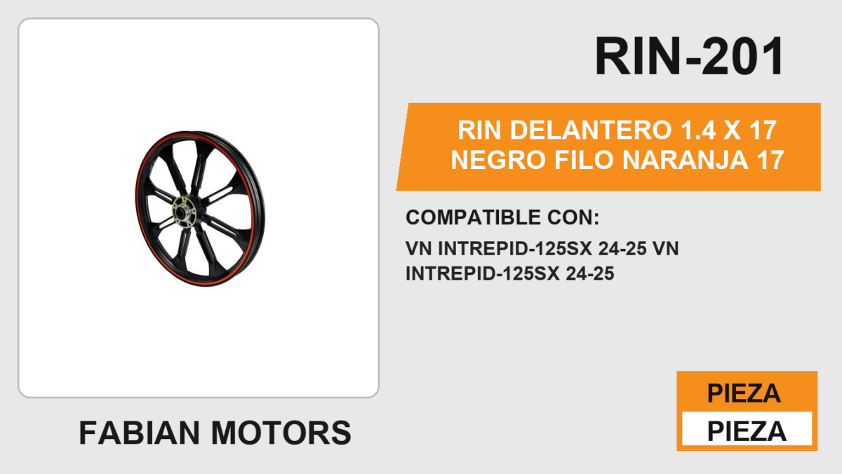 RIN DELANTERO 1.4 X 17 NEGRO FILO NARANJA 17