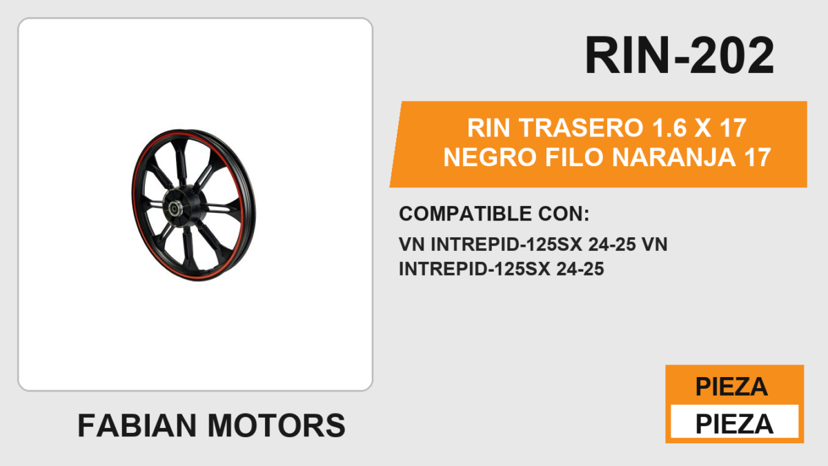 RIN TRASERO 1.6 X 17 NEGRO FILO NARANJA 17