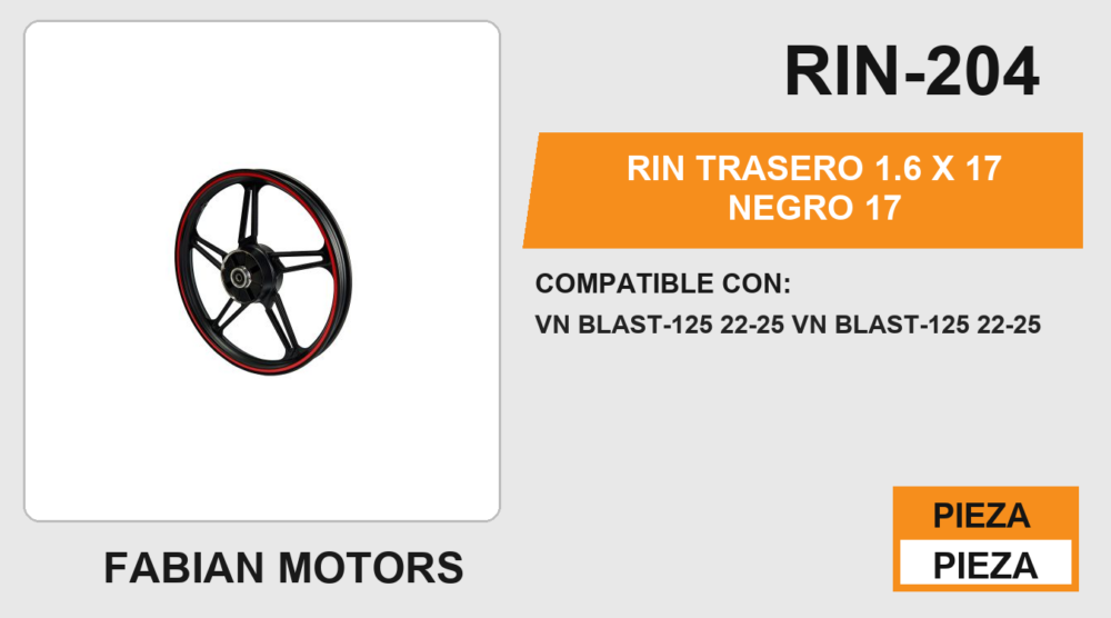 RIN TRASERO 1.6 X 17 NEGRO 17