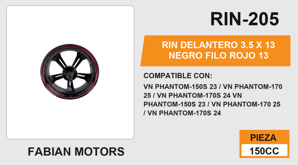RIN DELANTERO 3.5 X 13 NEGRO FILO ROJO 13