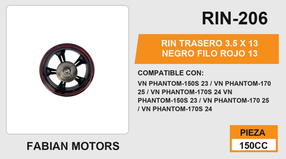 RIN TRASERO 3.5 X 13 NEGRO FILO ROJO 13