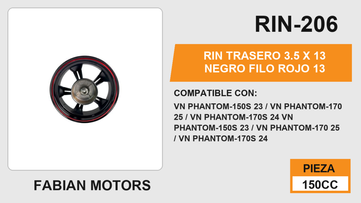 RIN TRASERO 3.5 X 13 NEGRO FILO ROJO 13
