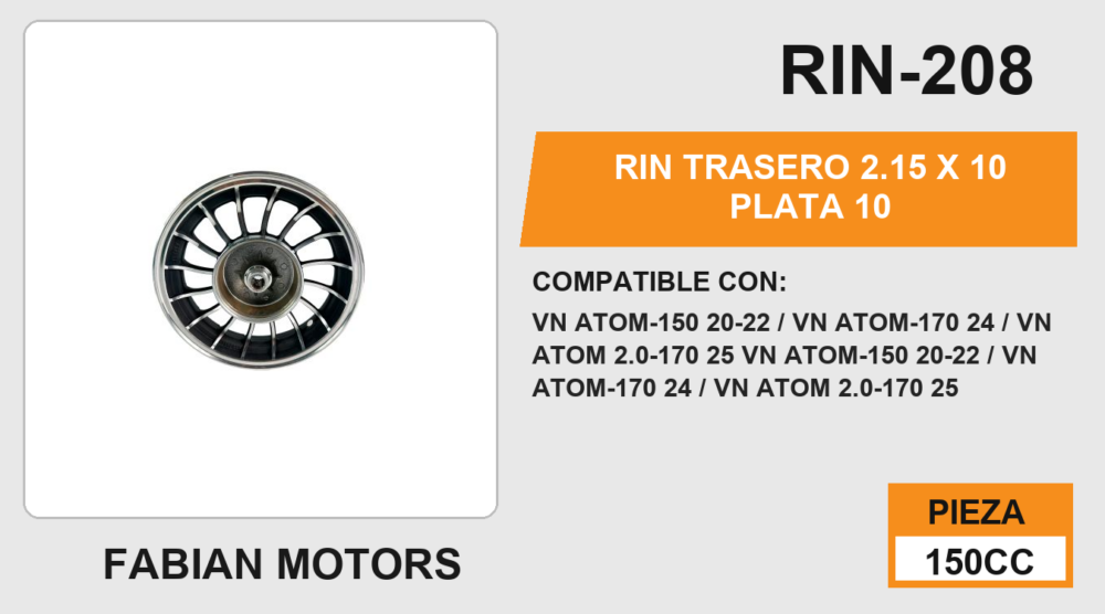 RIN TRASERO 2.15 X 10 PLATA 10