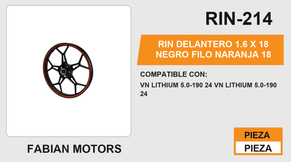 RIN DELANTERO 1.6 X 18 NEGRO FILO NARANJA 18
