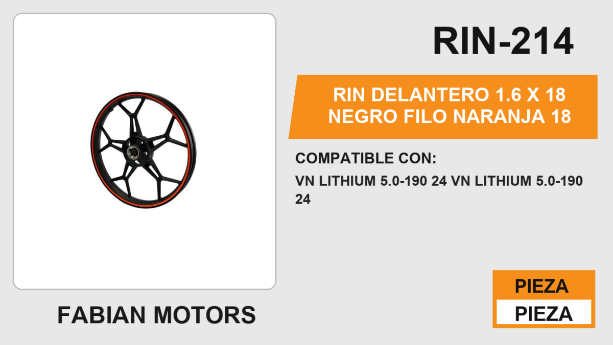 RIN DELANTERO 1.6 X 18 NEGRO FILO NARANJA 18