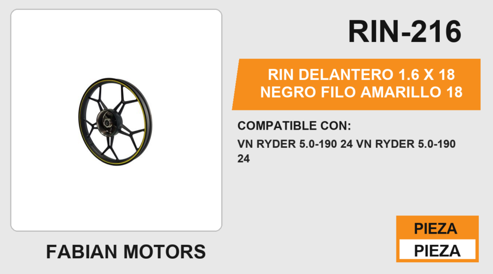 RIN DELANTERO 1.6 X 18 NEGRO FILO AMARILLO 18