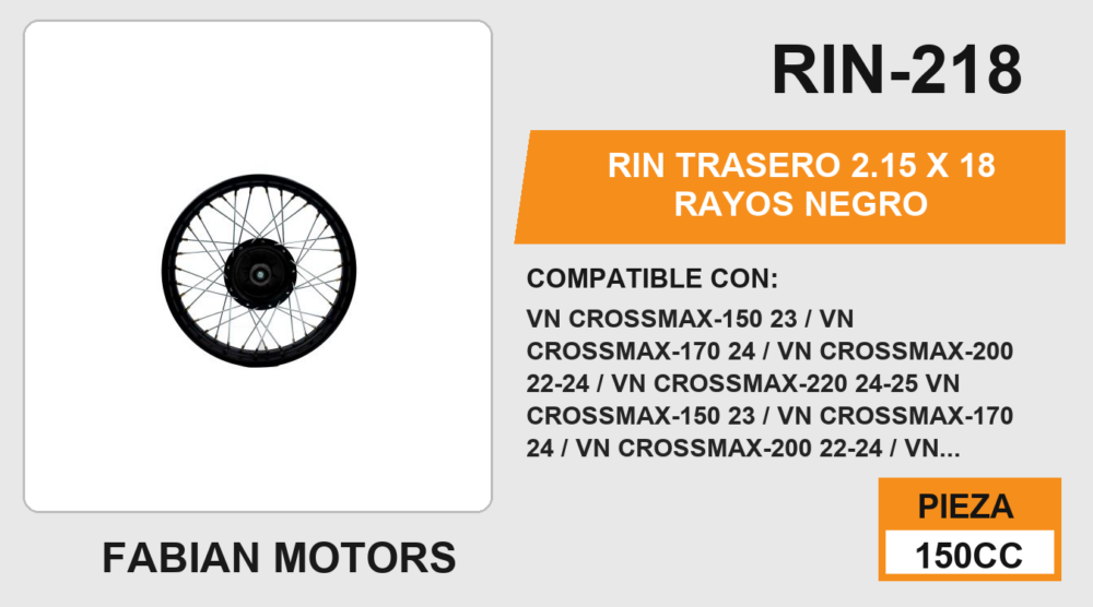 RIN TRASERO 2.15 X 18 RAYOS NEGRO