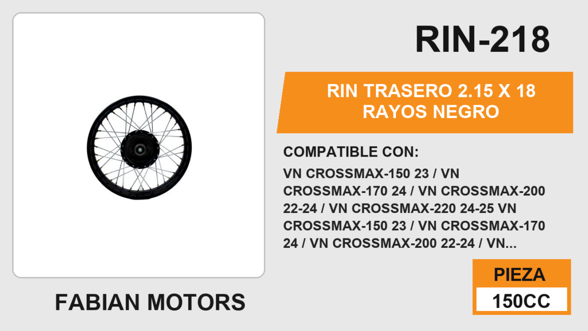 RIN TRASERO 2.15 X 18 RAYOS NEGRO