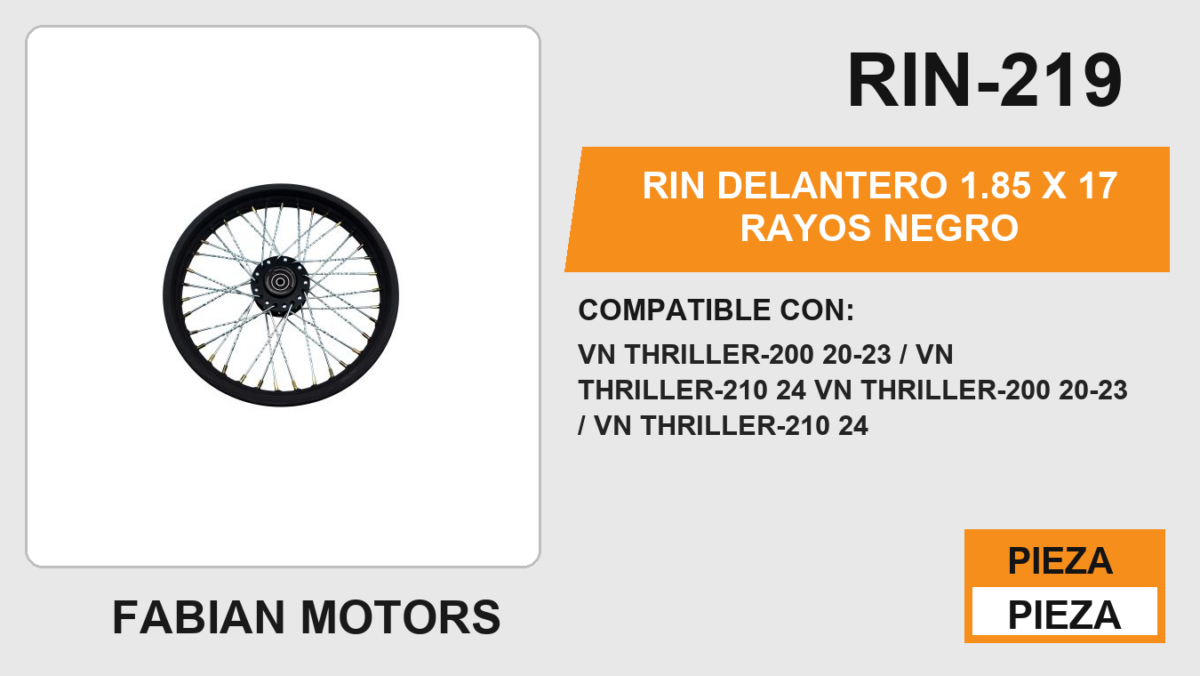 RIN DELANTERO 1.85 X 17 RAYOS NEGRO