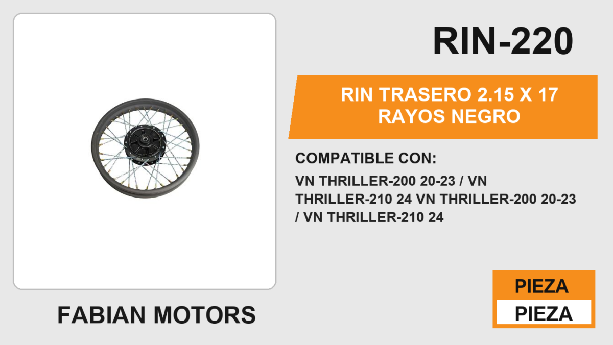RIN TRASERO 2.15 X 17 RAYOS NEGRO