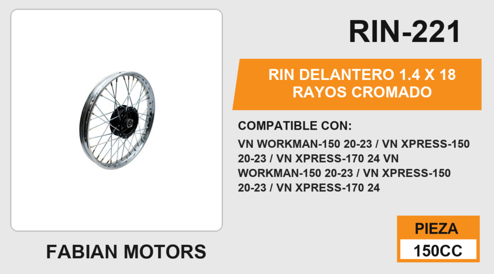 RIN DELANTERO 1.4 X 18 RAYOS CROMADO