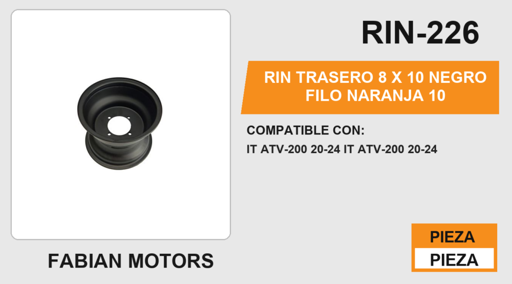 RIN TRASERO 8 X 10 NEGRO FILO NARANJA 10