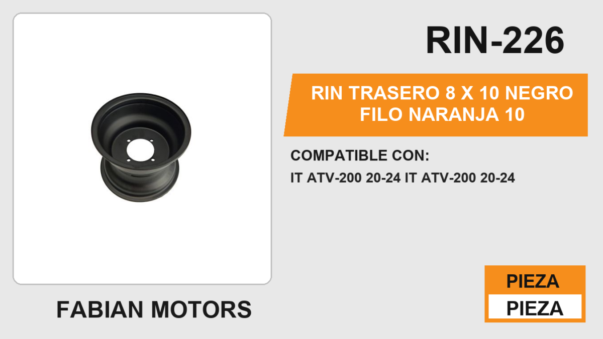 RIN TRASERO 8 X 10 NEGRO FILO NARANJA 10