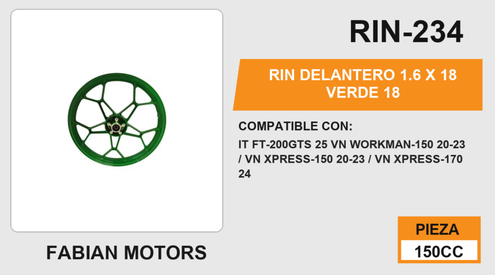 RIN DELANTERO 1.6 X 18 VERDE 18
