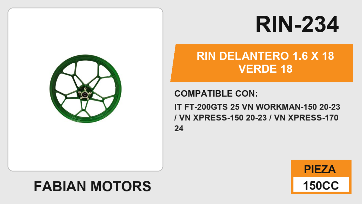 RIN DELANTERO 1.6 X 18 VERDE 18