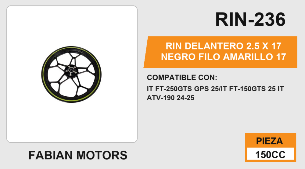 RIN DELANTERO 2.5 X 17 NEGRO FILO VERDE 17