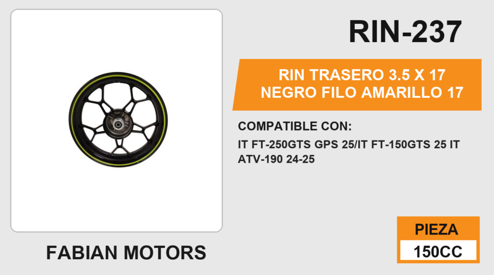 RIN TRASERO 3.5 X 17 NEGRO FILO VERDE 17