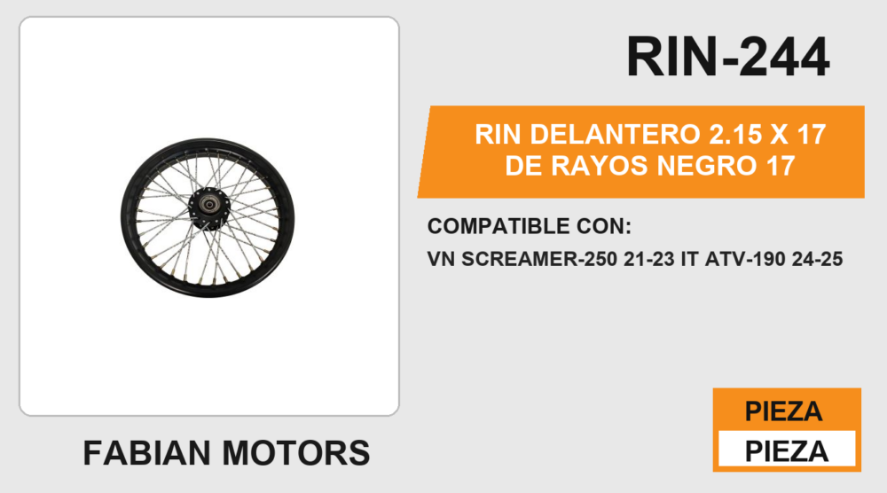 RIN DELANTERO 2.15 X 17 DE RAYOS NEGRO 17