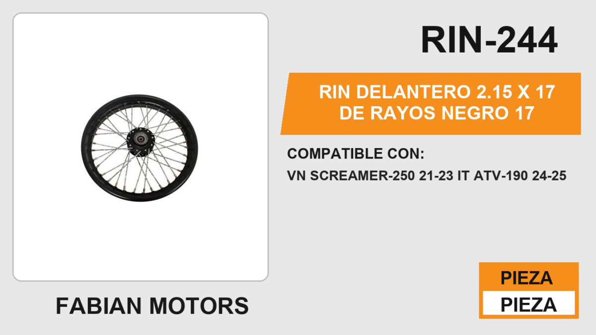 RIN DELANTERO 2.15 X 17 DE RAYOS NEGRO 17