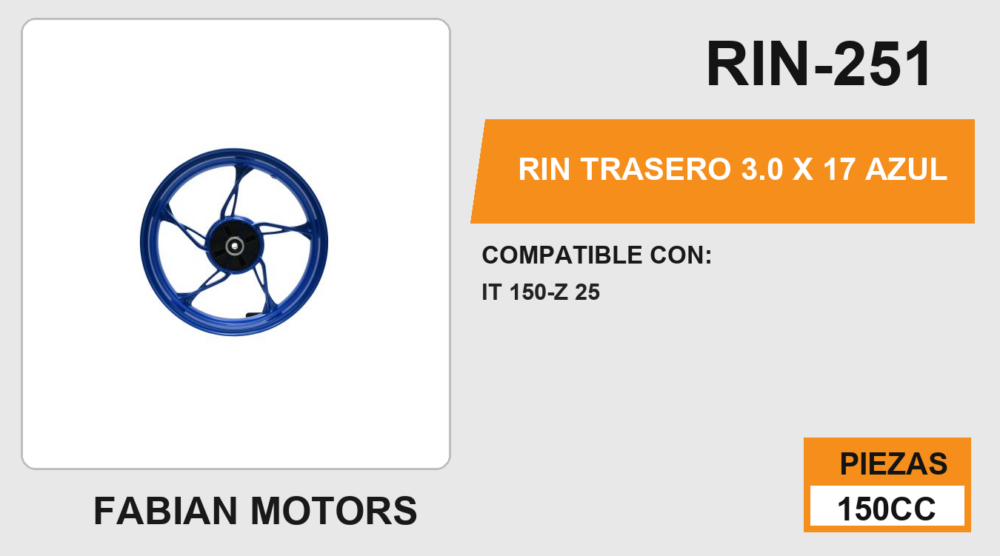 RIN TRASERO 3.0 X 17 AZUL